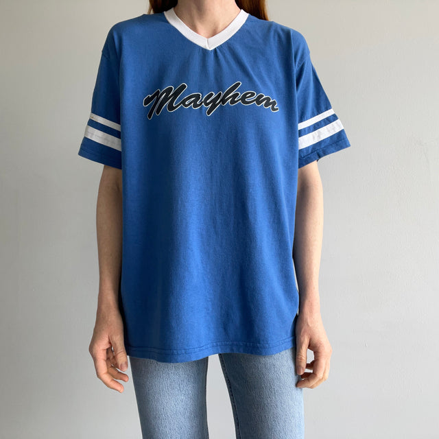 1990s Mayhem Football Style V-Neck T-Shirt