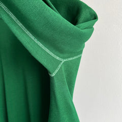 1970s Contrast Stitch Acrylic Deep Green Raglan Sweatshirt - WOW