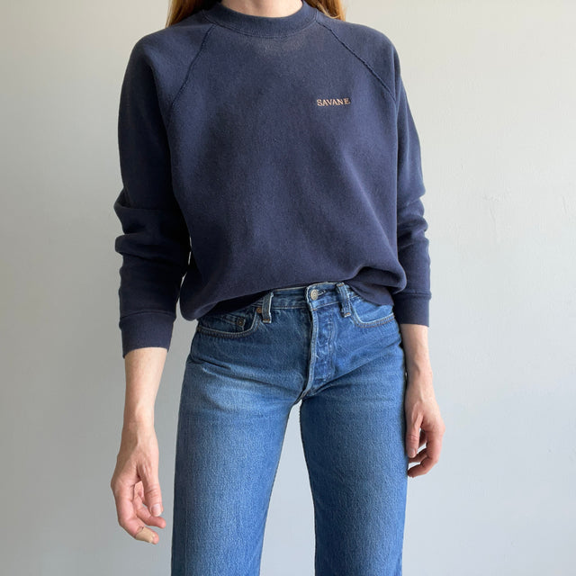 1980s Savane Sun Faded Navy Raglan Sweatshirt