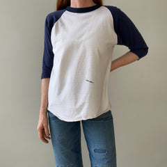 1970s Navy Three Quarter Sleeve Baseball Style T Shirt - !!! Personal Collection Piece
