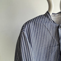 1980s Striped French Cotton Workwear Neru Style Shirt