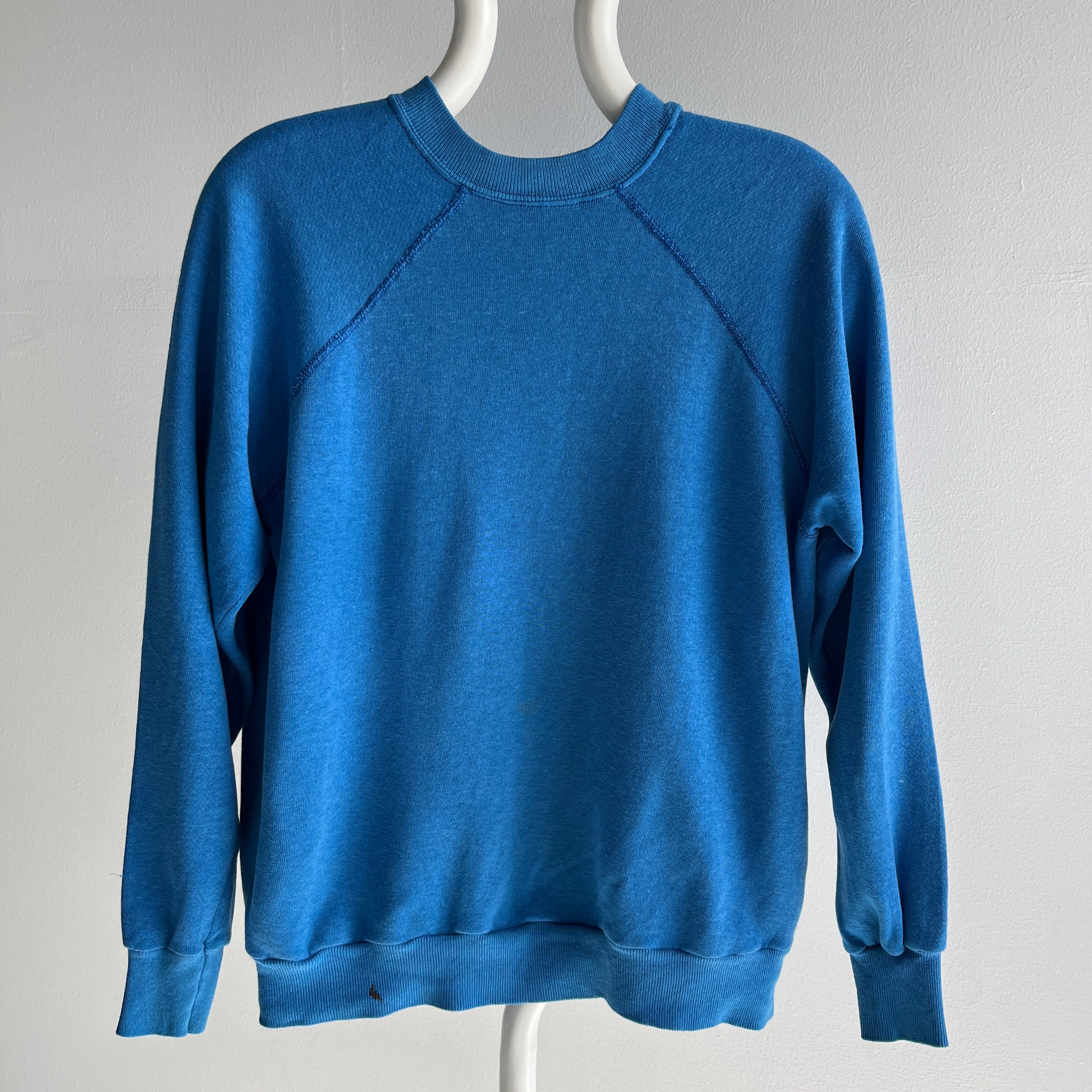 1980s American Fleecewear Soft and Cozy Faded Blue Raglan