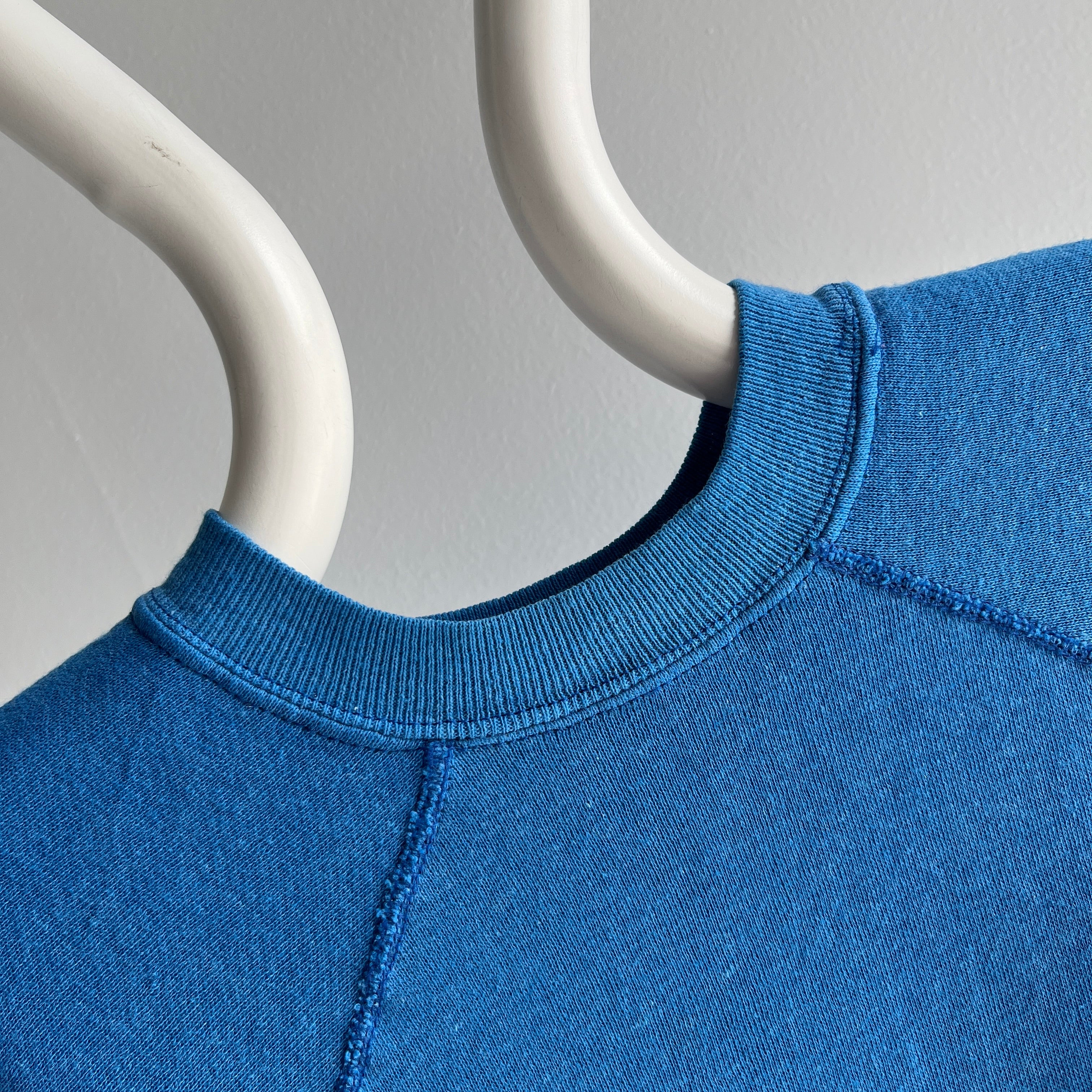 1980s American Fleecewear Soft and Cozy Faded Blue Raglan