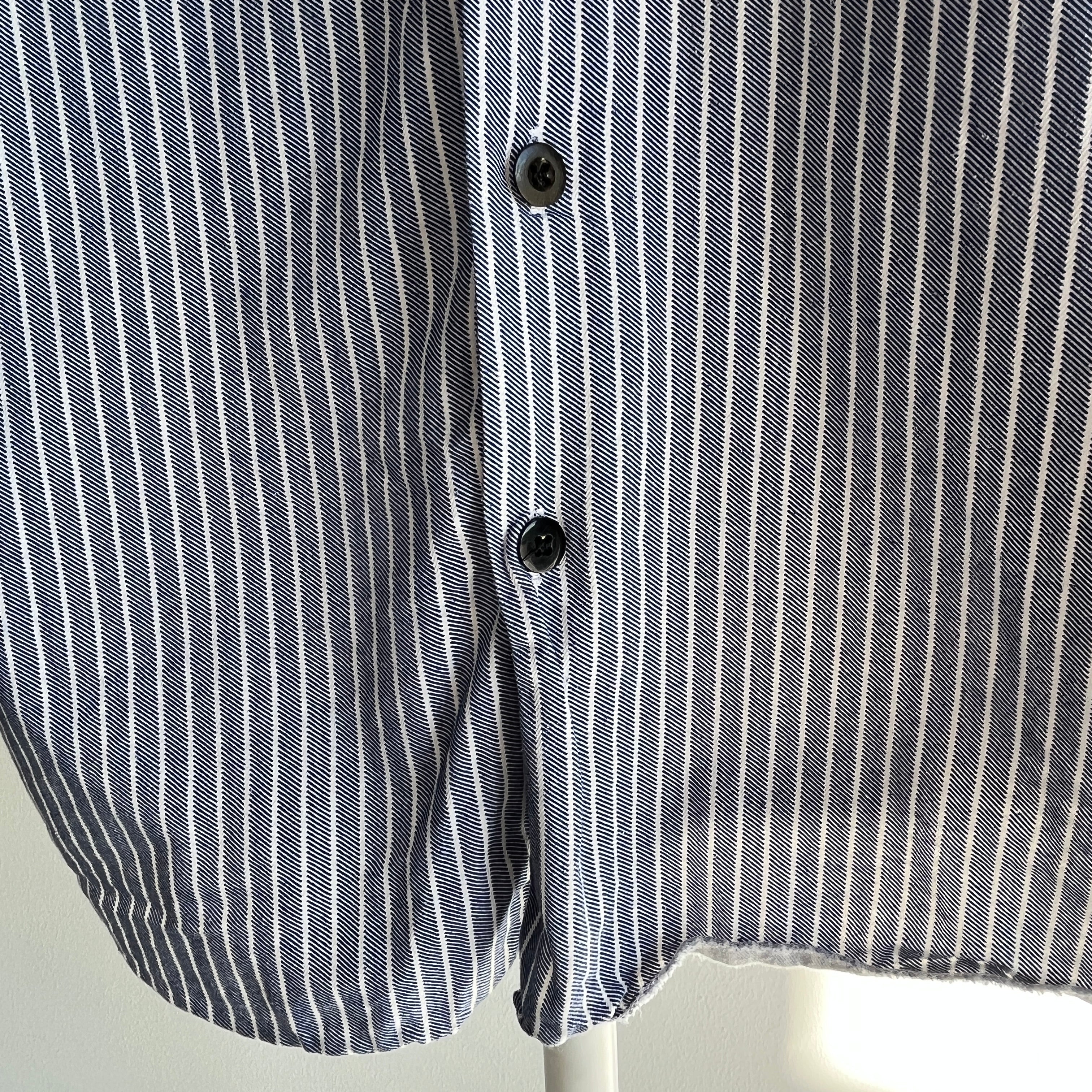 1980s Striped French Cotton Workwear Neru Style Shirt