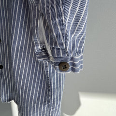 1980s Striped French Cotton Workwear Neru Style Shirt