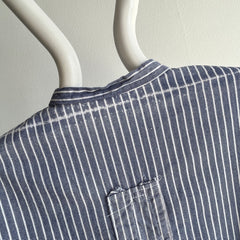 1980s Striped French Cotton Workwear Neru Style Shirt