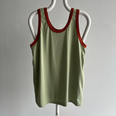 1970s Faded Jade with Rust Trim Tank Top !!!