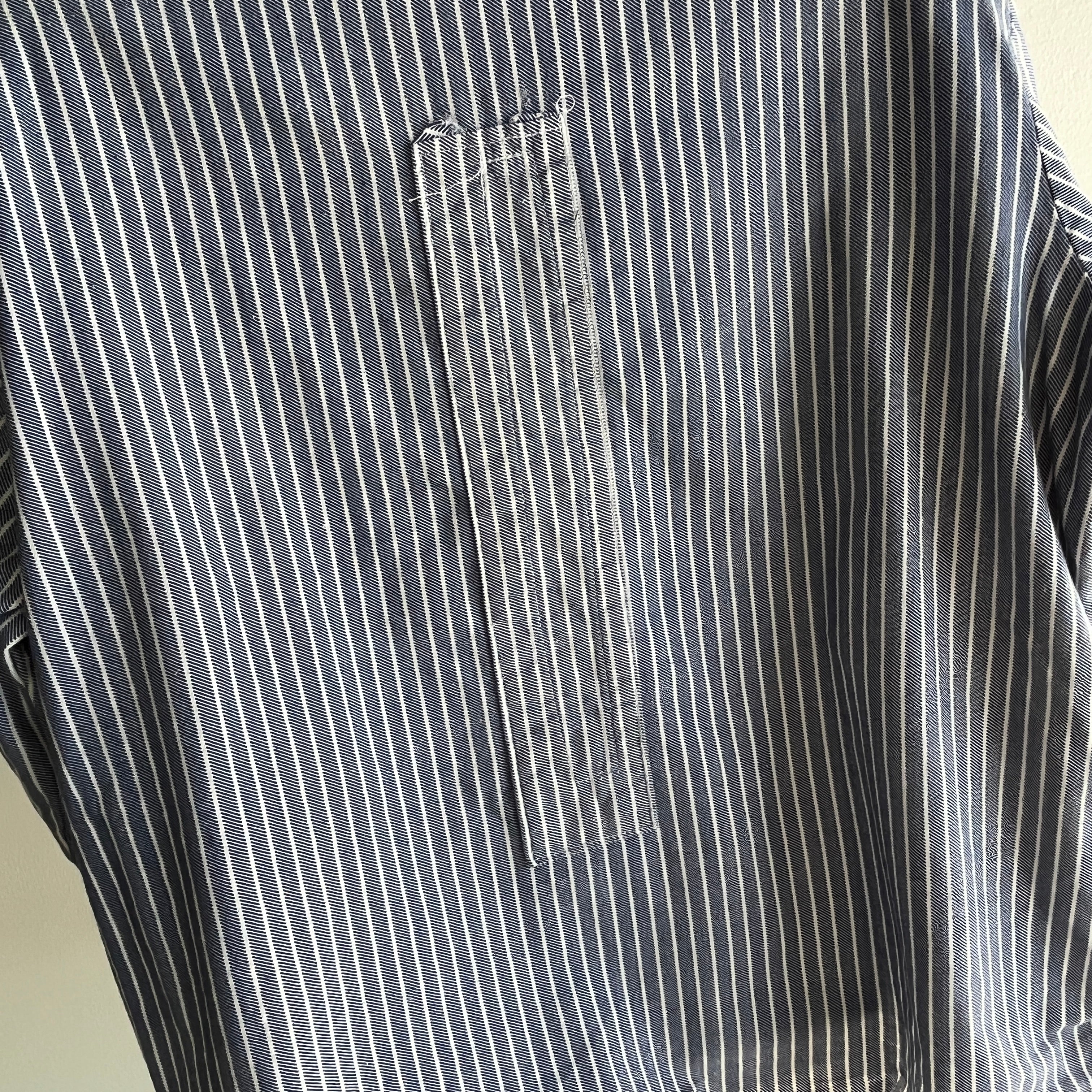 1980s Striped French Cotton Workwear Neru Style Shirt