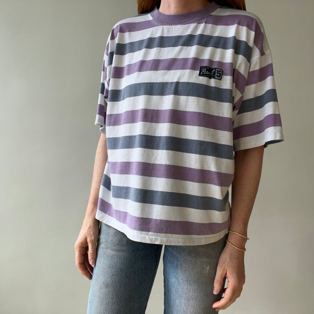 1980s/90s Boxy Pastel Purple Striped T Shirt
