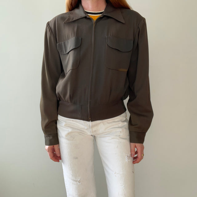 1950s Dark Green/Grey Rockabilly Zip Up Jacket