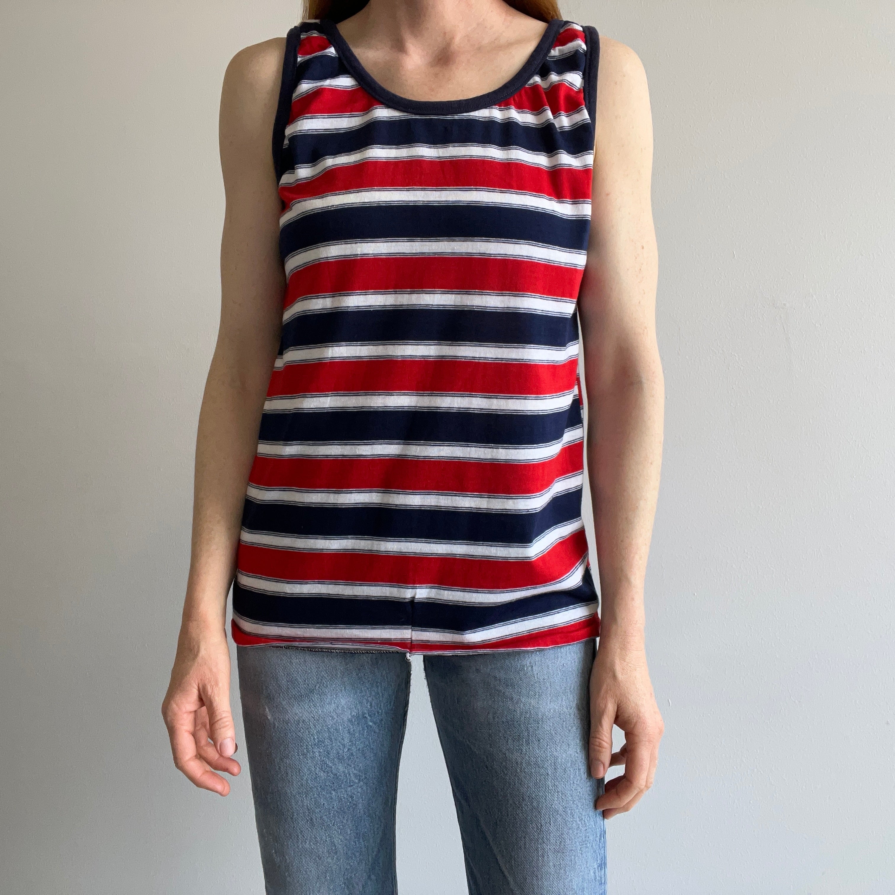 1970s Red, White and Blue Striped Tank Top