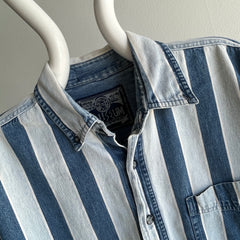 1990s Striped Denim Cotton Button Down Shirt