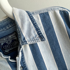 1990s Striped Denim Cotton Button Down Shirt