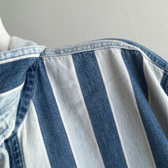 1990s Striped Denim Cotton Button Down Shirt