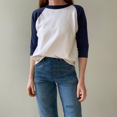 1970s Navy Three Quarter Sleeve Baseball Style T Shirt - !!! Personal Collection Piece
