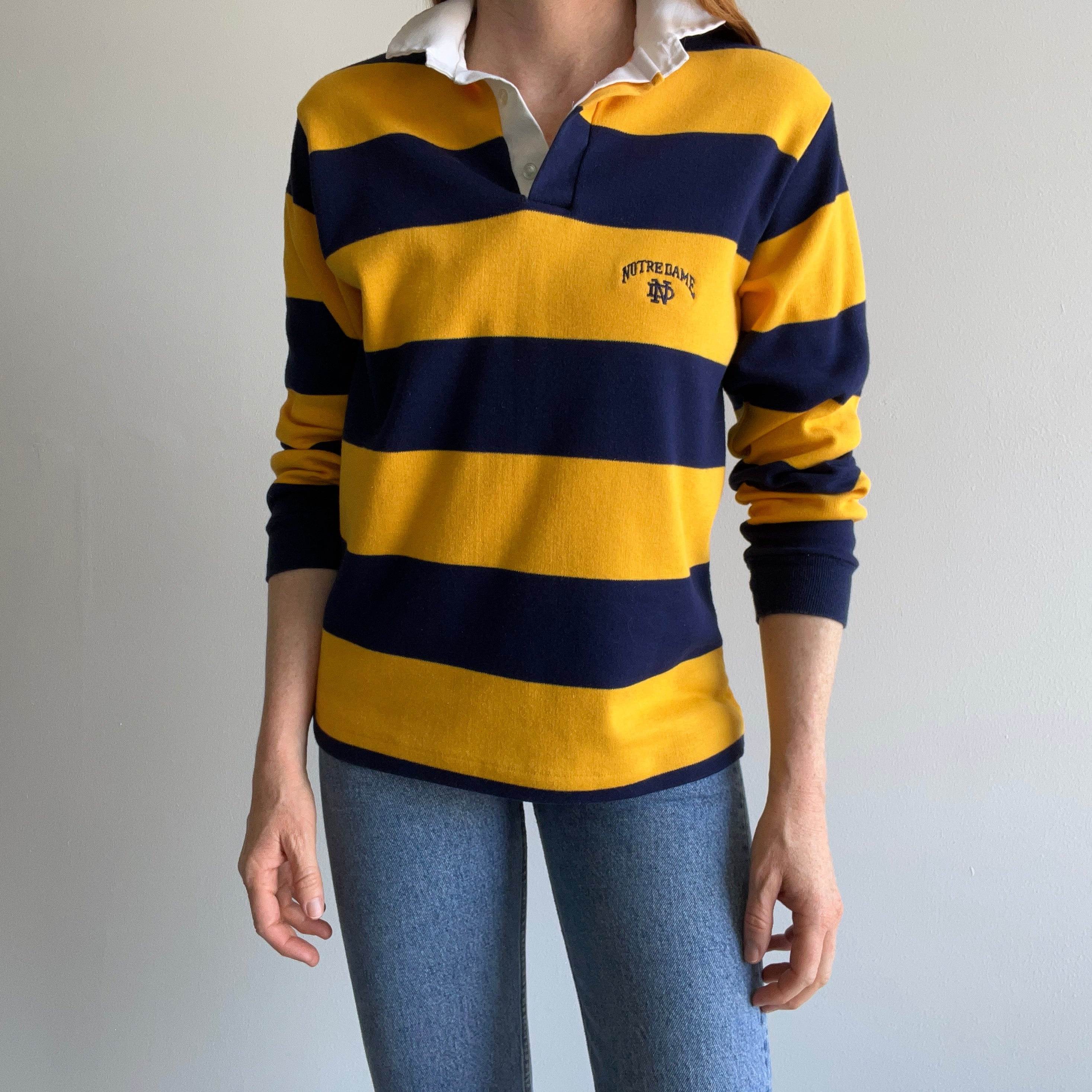 1980/90s Notre Dame Striped Super Soft (Like, Seriously) Rugby Style Shirt