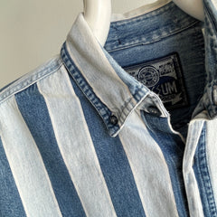 1990s Striped Denim Cotton Button Down Shirt