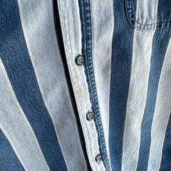 1990s Striped Denim Cotton Button Down Shirt