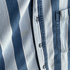1990s Striped Denim Cotton Button Down Shirt
