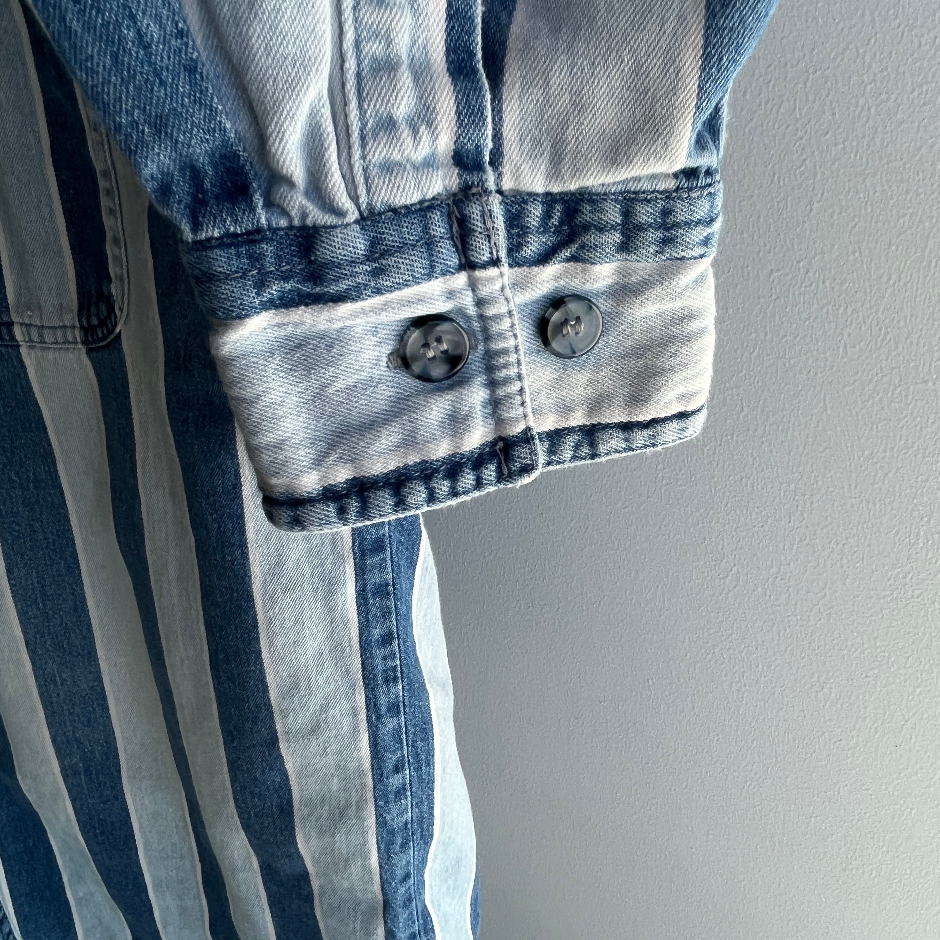 1990s Striped Denim Cotton Button Down Shirt