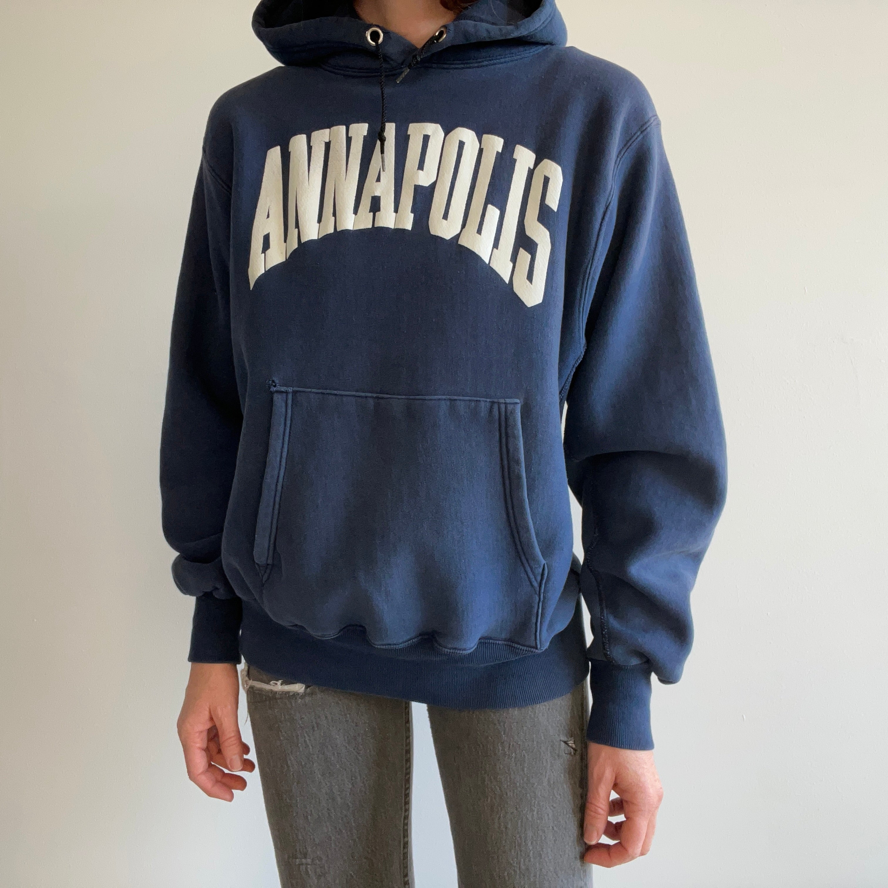 1980s Annapolis Naval Academy Reverse Weaver Soft and Slouchy Sun Faded  Hoodie - THIS IS GOLD