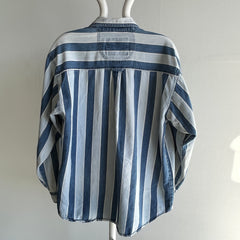 1990s Striped Denim Cotton Button Down Shirt