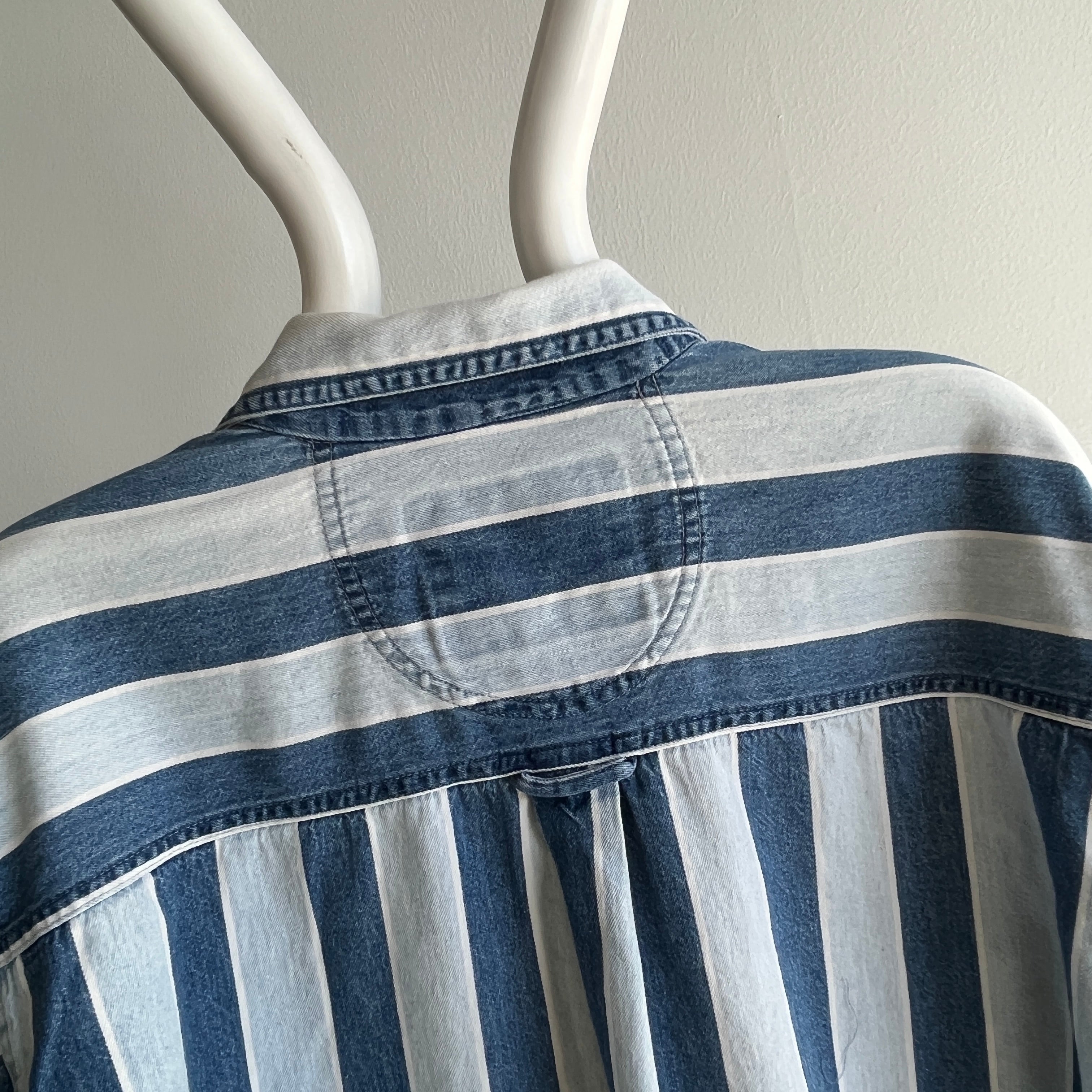 1990s Striped Denim Cotton Button Down Shirt