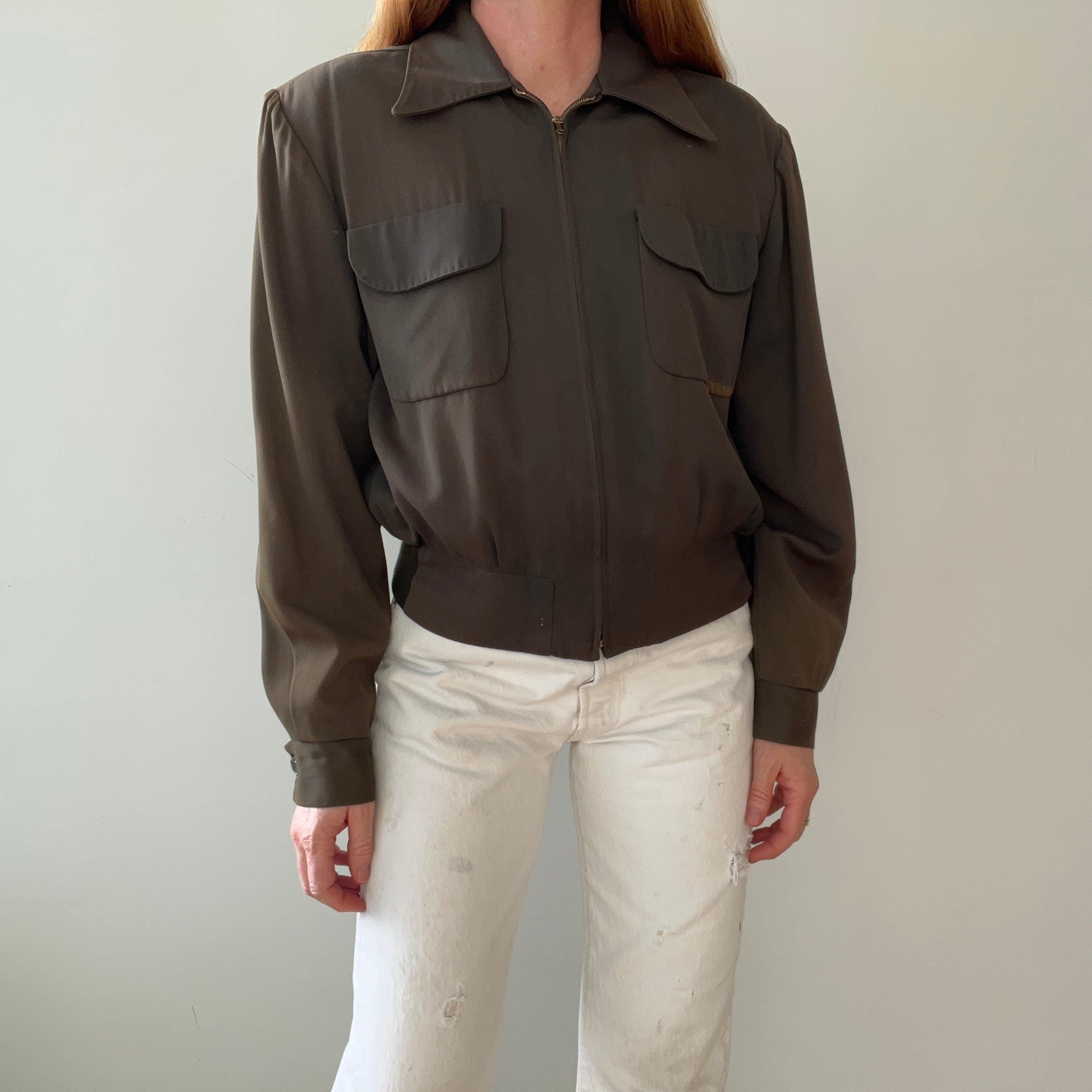 1950s Dark Green/Grey Rockabilly Zip Up Jacket