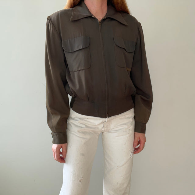 1950s Dark Green/Grey Rockabilly Zip Up Jacket