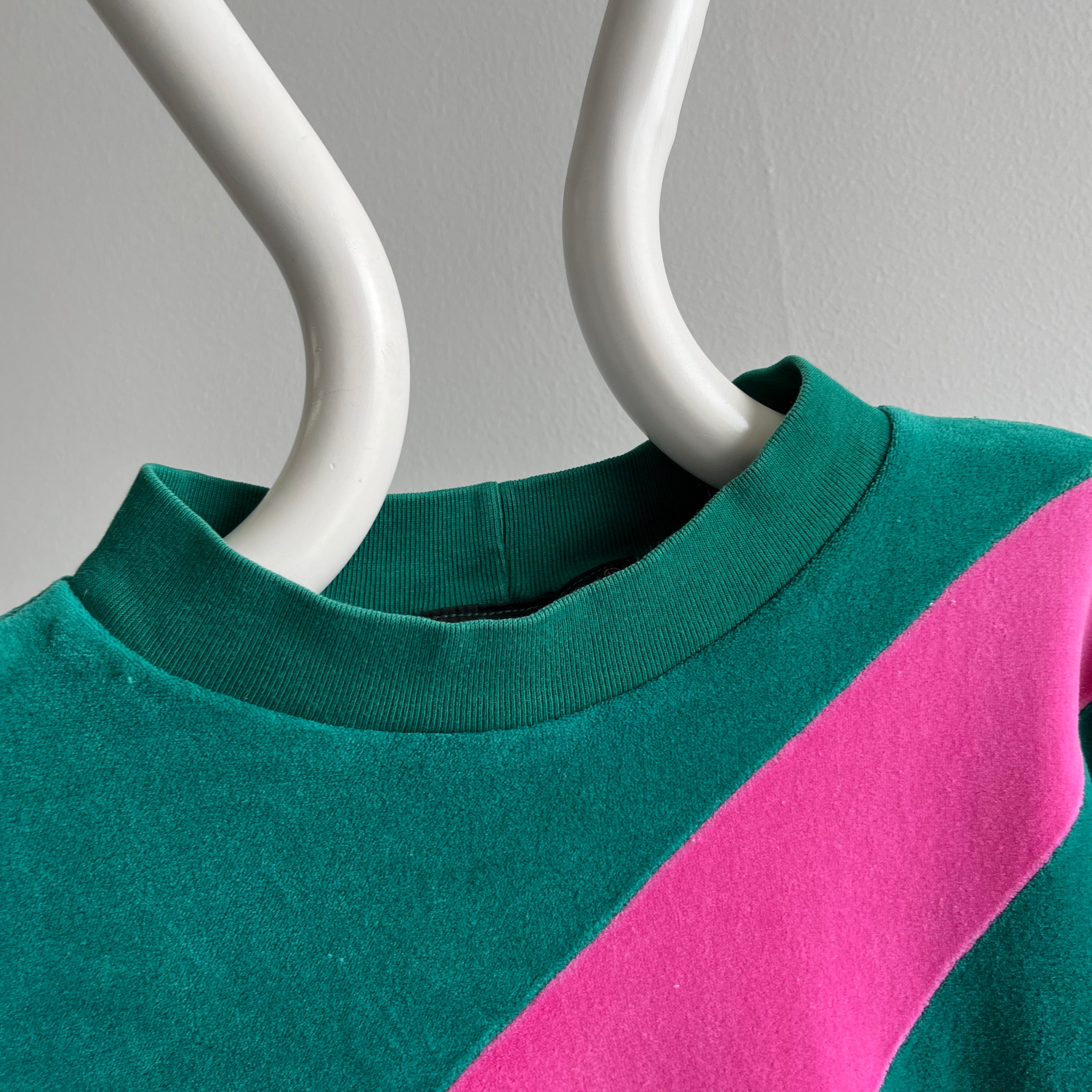 1980s Pink and Green Two Tone Velour Style Sweatshirt - THIS. IS. RAD.