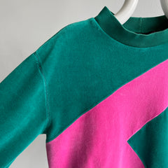 1980s Pink and Green Two Tone Velour Style Sweatshirt - THIS. IS. RAD.