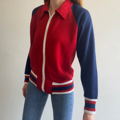 1970s Color Block Zip Up Collared Sweatshirt - WOAH