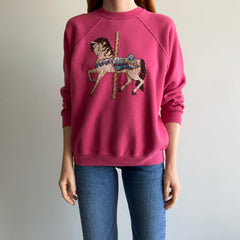 1980s DIY Needlepoint Carousel Horse Sweatshirt - OH, WOW