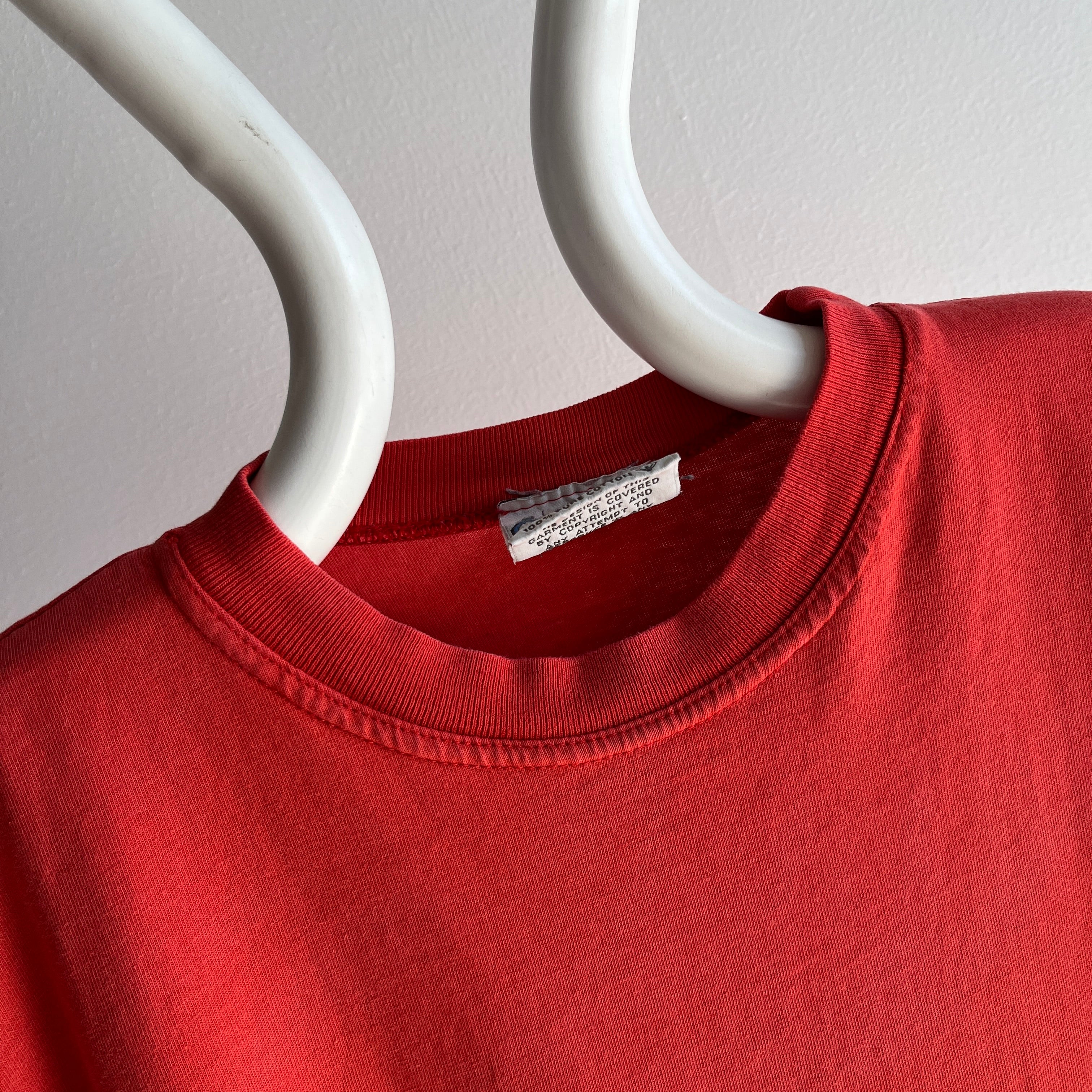 1990s Made in the UK Larger Red/Orange Cotton T-Shirt - Perfectly Broken In