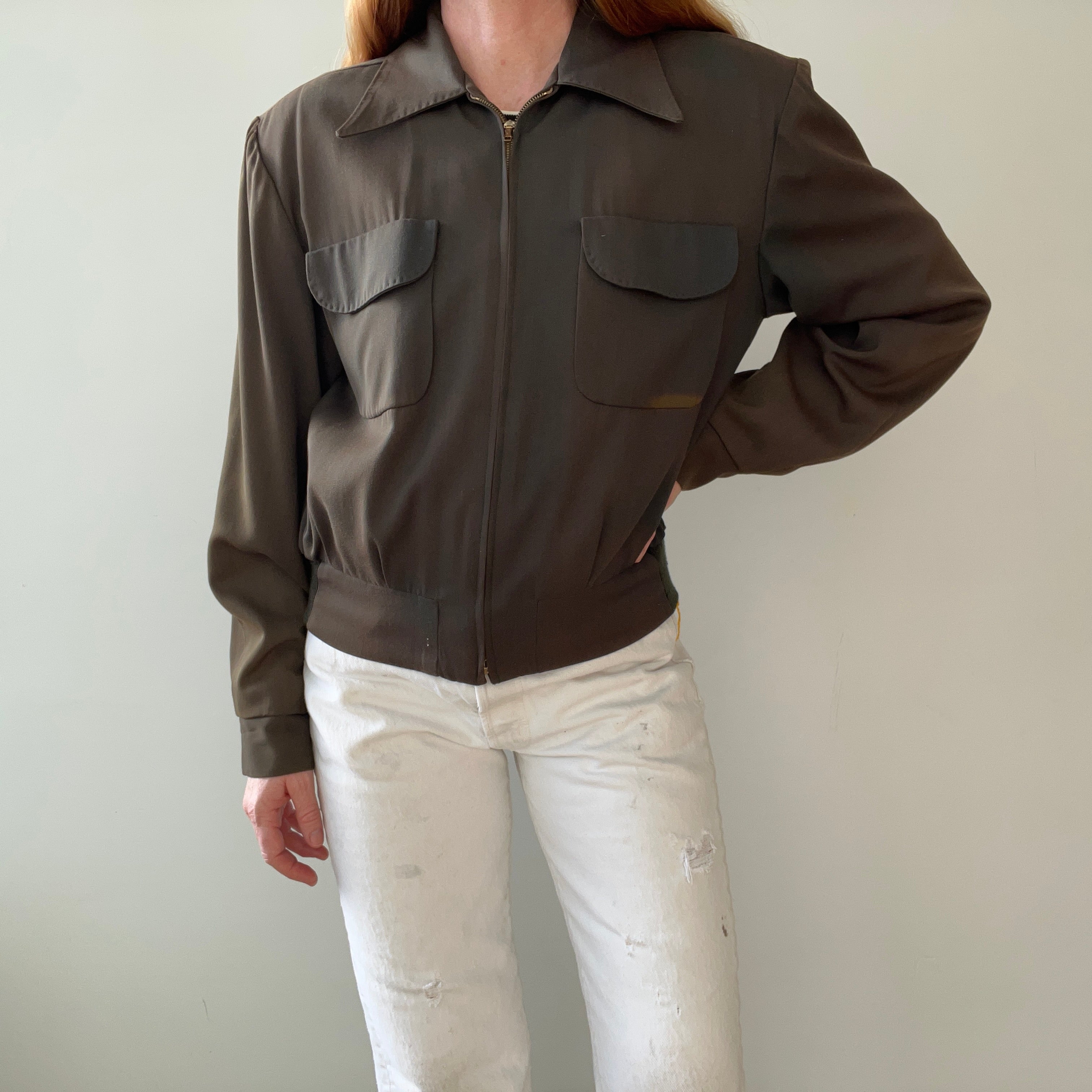 1950s Dark Green/Grey Rockabilly Zip Up Jacket