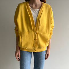 1980s French's Mustard Yellow Sweatshirt Cardigan with Shoulder Pads