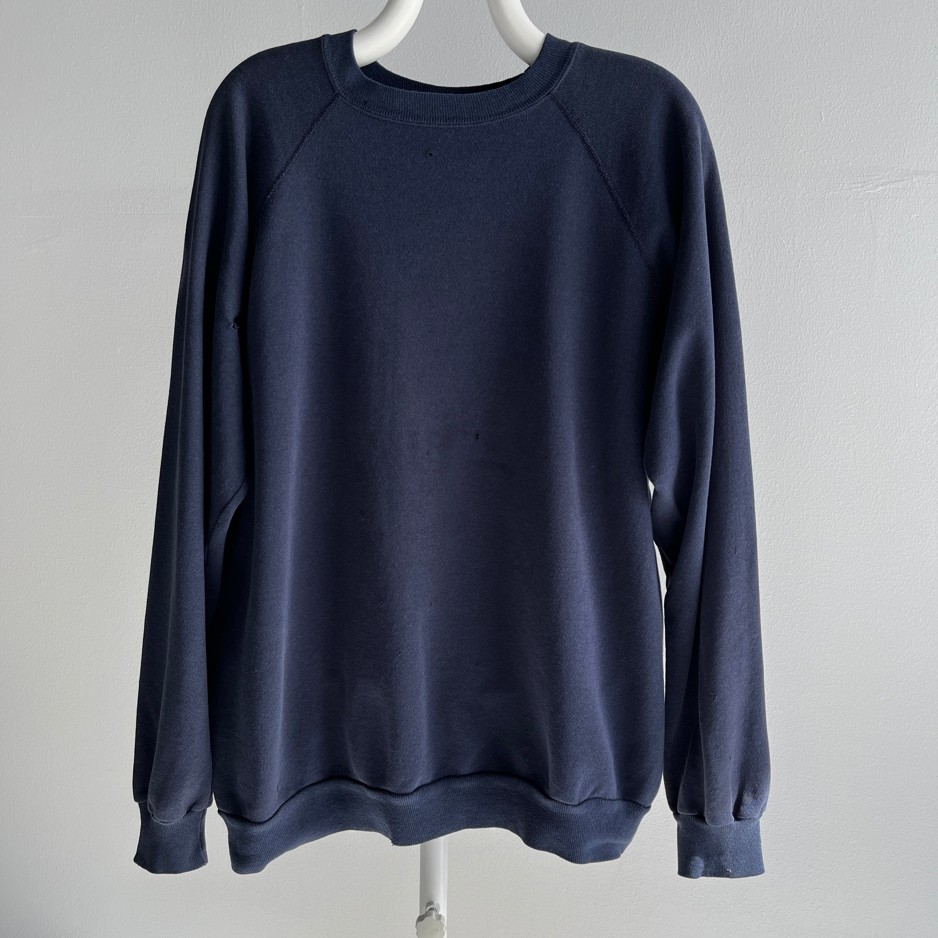 1980s Faded and Thrashed Larger Blank Navy Sweatshirt