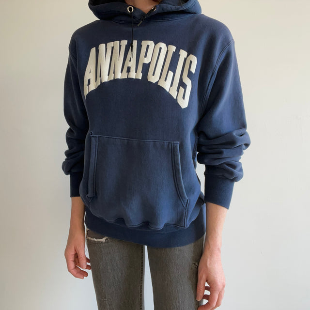 1980s Annapolis Naval Academy Reverse Weaver Soft and Slouchy Sun Faded Hoodie - THIS IS GOLD