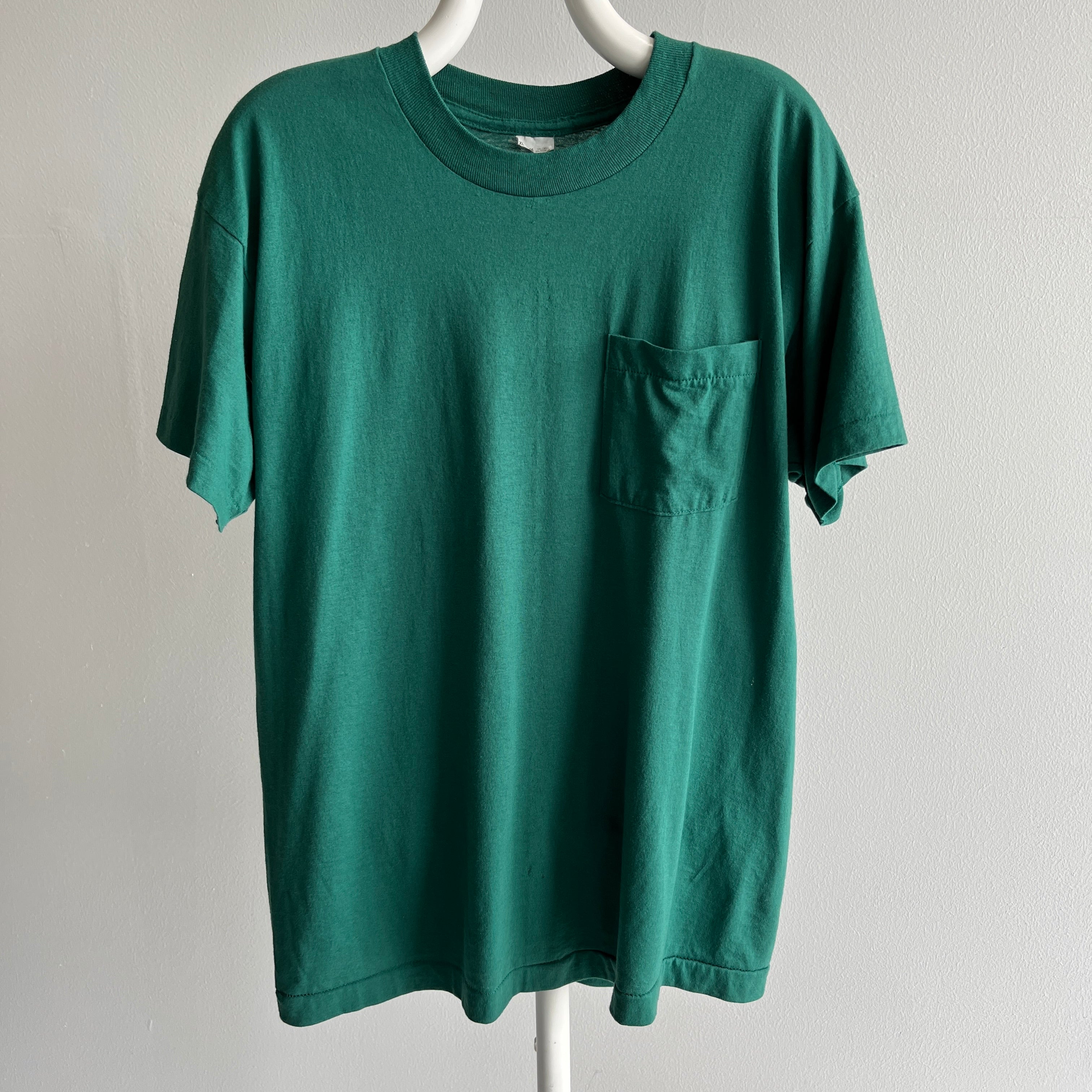 1980s Jade Forest Green FOTL Pocket T-shirt - Above Average