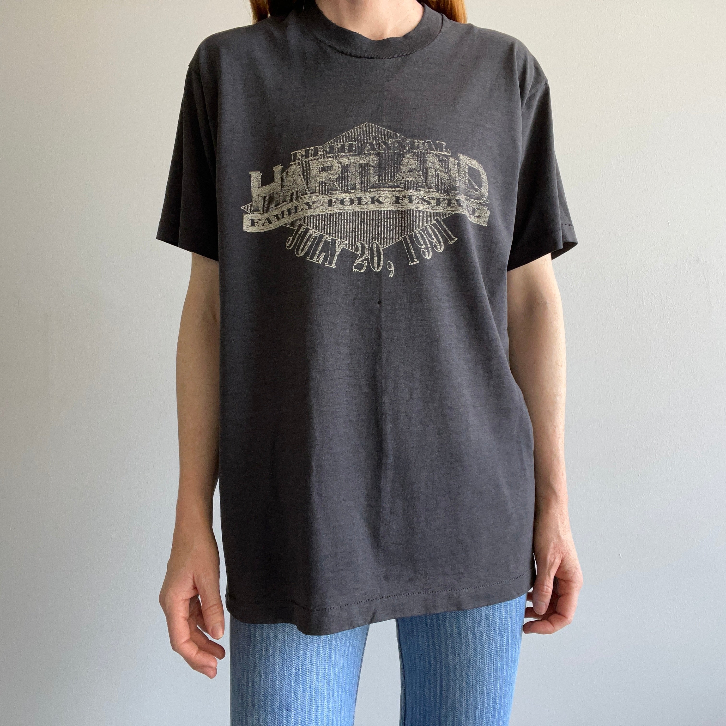 1991 Fifth Annual Hartland Family Folk Festival Super Faded and Worn Front and Back T-SHirt