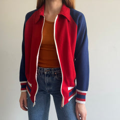 1970s Color Block Zip Up Collared Sweatshirt - WOAH