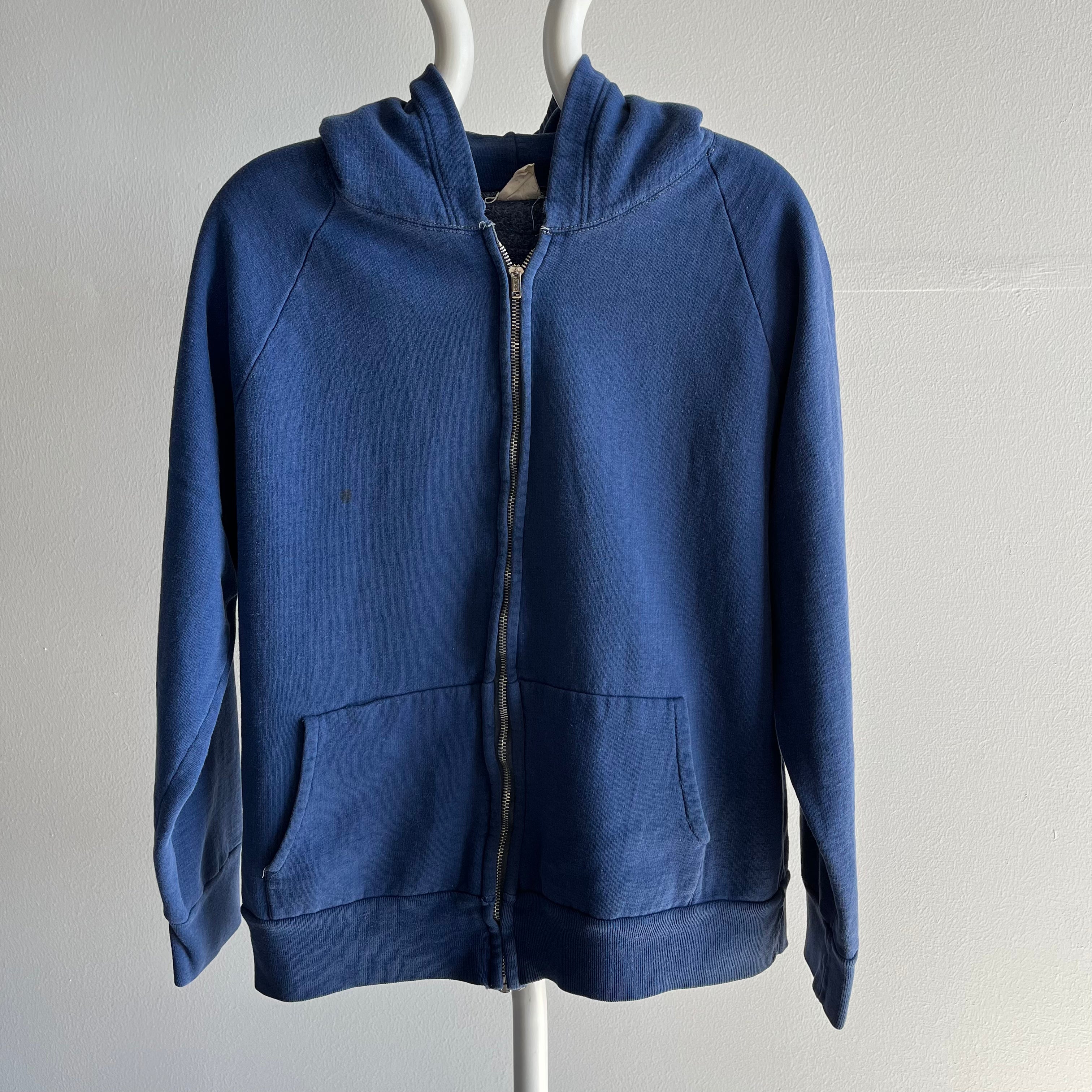 1970s Faded Navy Zip Up Hoodie