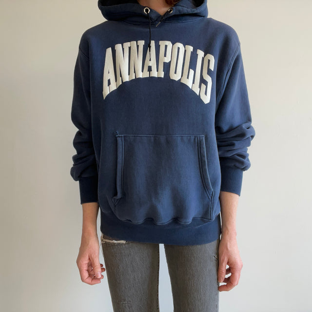 1980s Annapolis Naval Academy Reverse Weaver Soft and Slouchy Sun Faded Hoodie - THIS IS GOLD