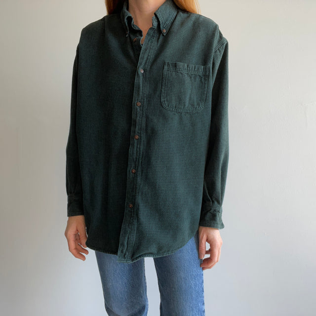 1990s Weargaurd Houndstooth Black and Green Dad Flannel/Shirt