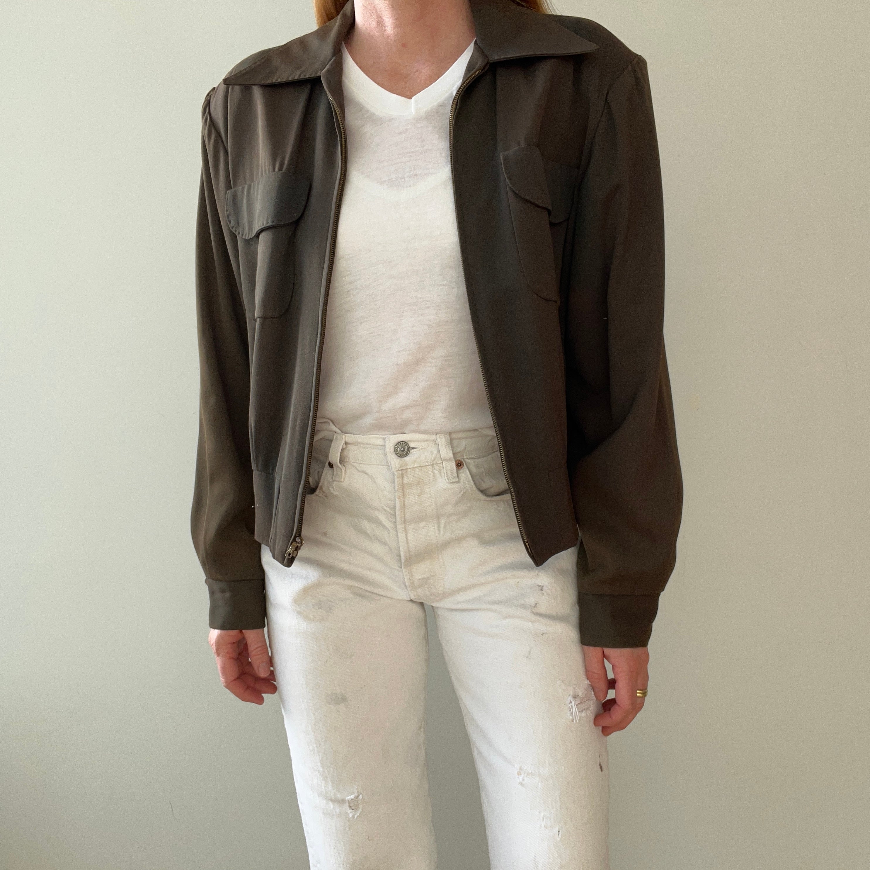 1950s Dark Green/Grey Rockabilly Zip Up Jacket