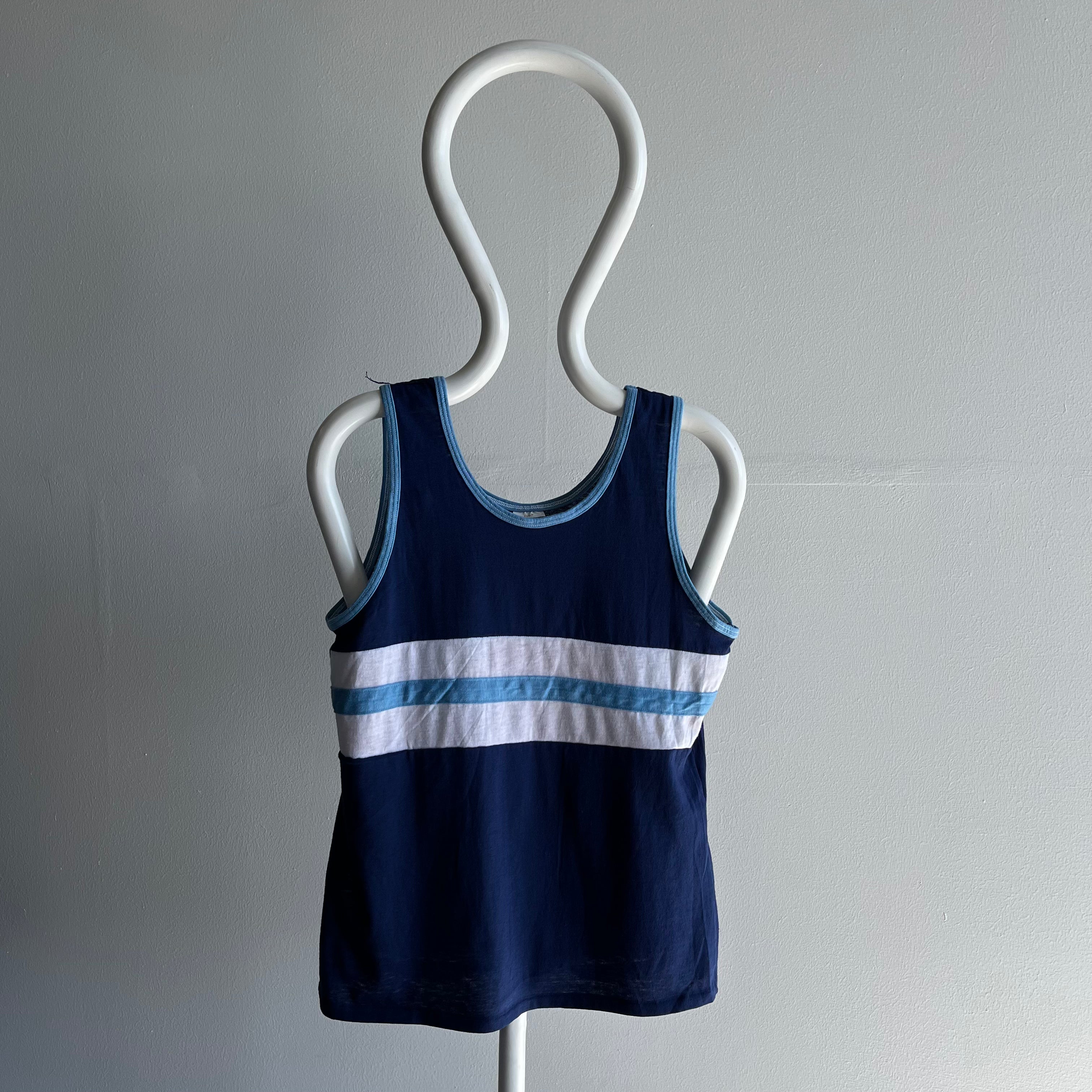 1970s Color Block Tank Top with Mending on the Back Side.