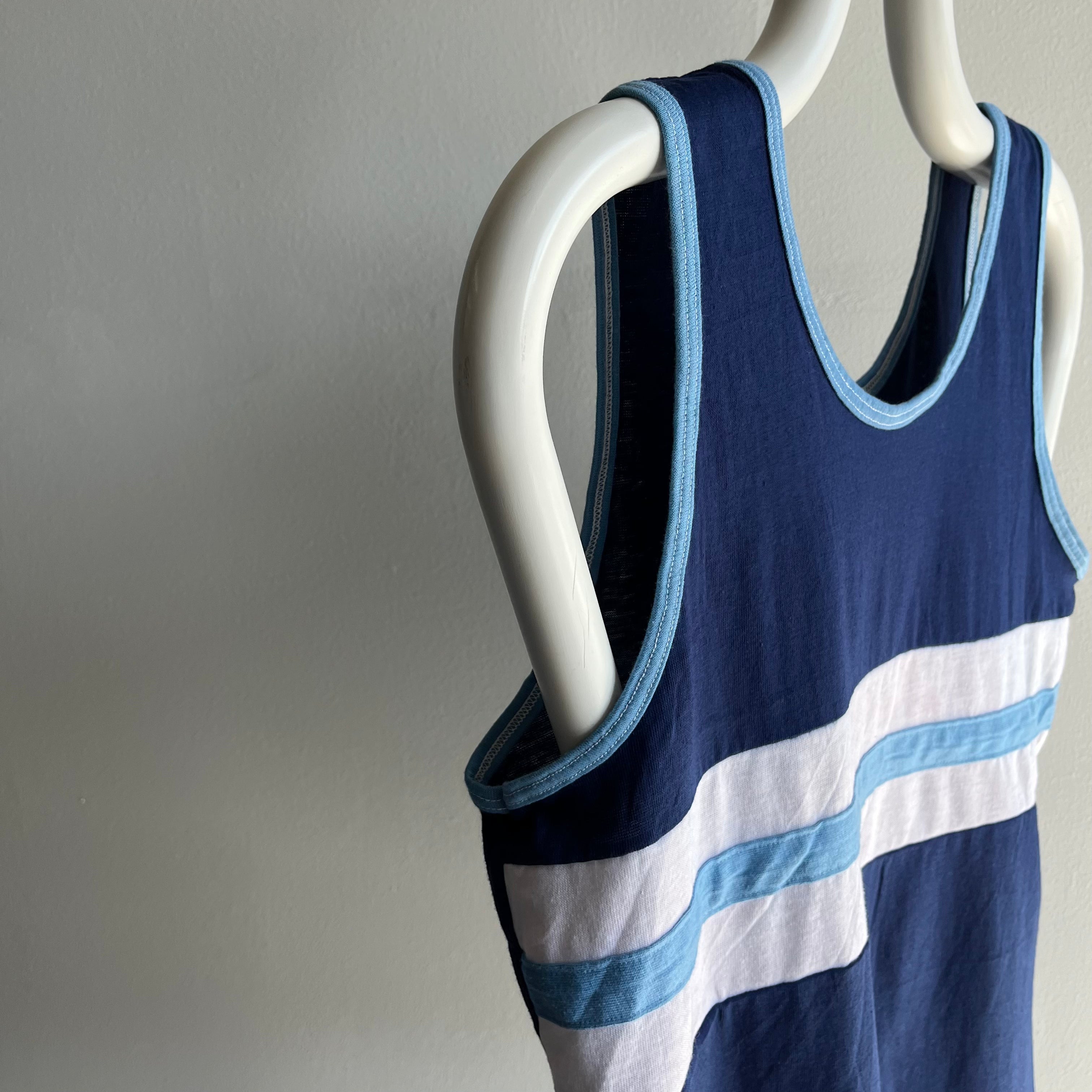 1970s Color Block Tank Top with Mending on the Back Side.