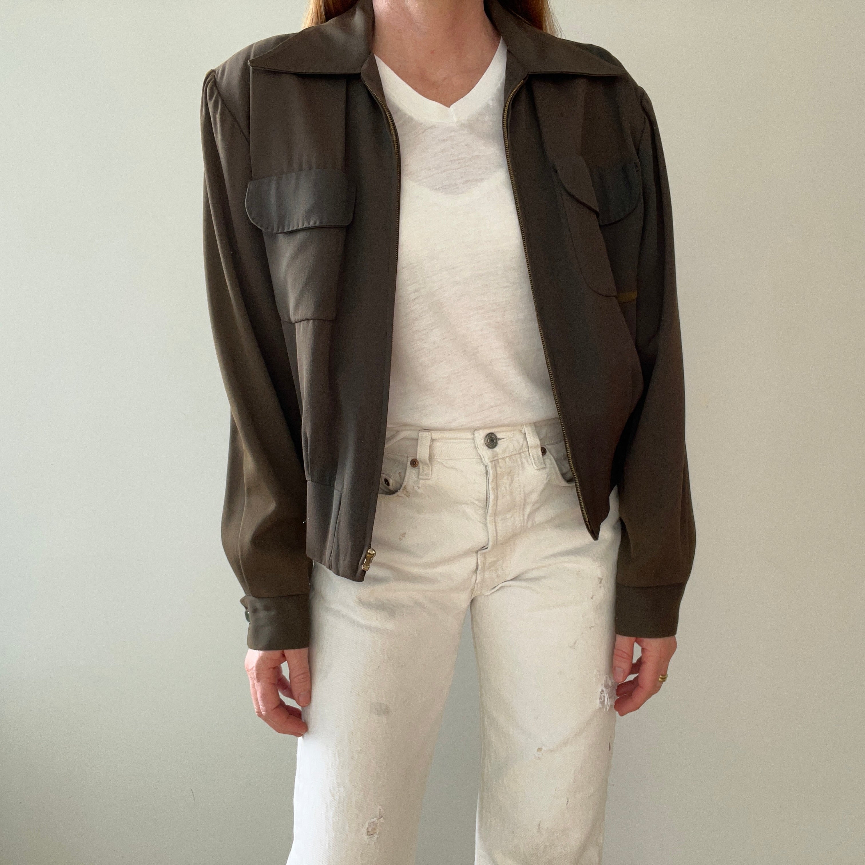 1950s Dark Green/Grey Rockabilly Zip Up Jacket