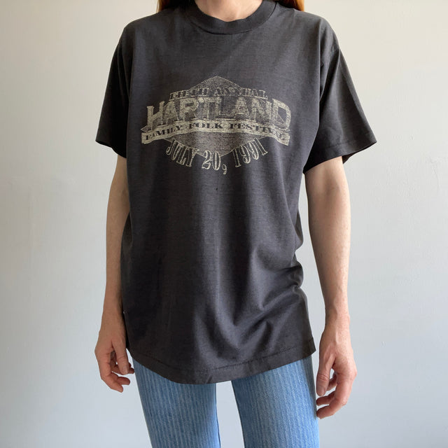 1991 Fifth Annual Hartland Family Folk Festival Super Faded and Worn Front and Back T-SHirt