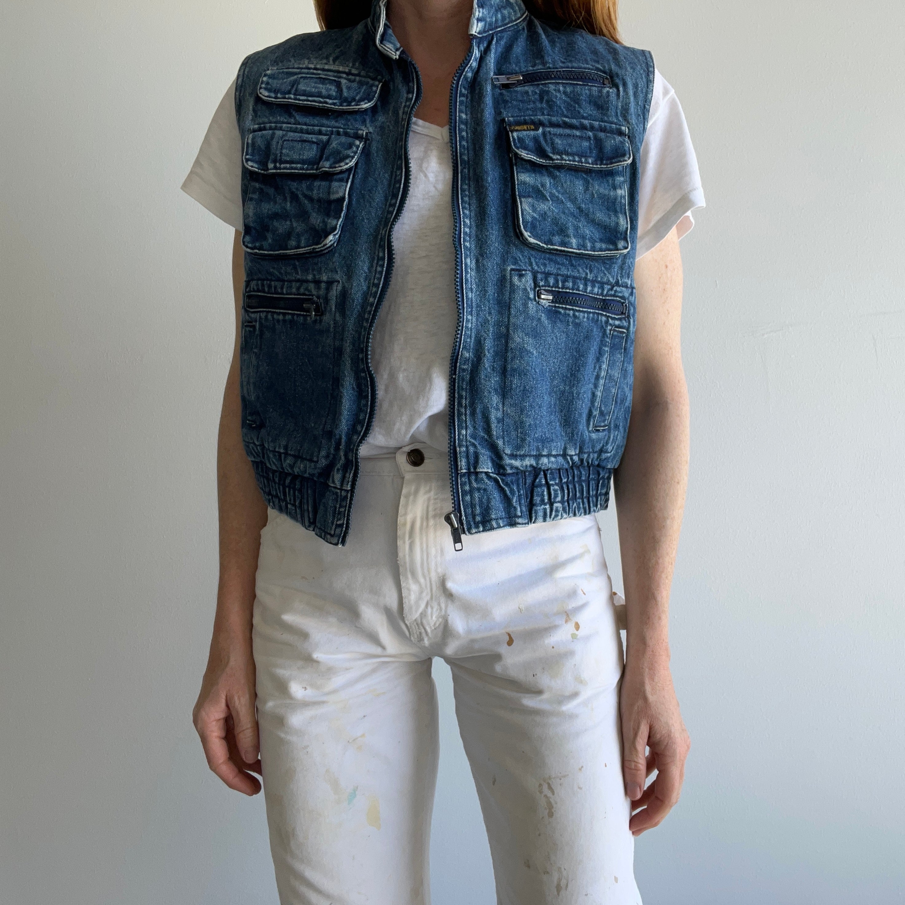 1980s Kids L Denim Vest with The COOLEST Pocket on the Back